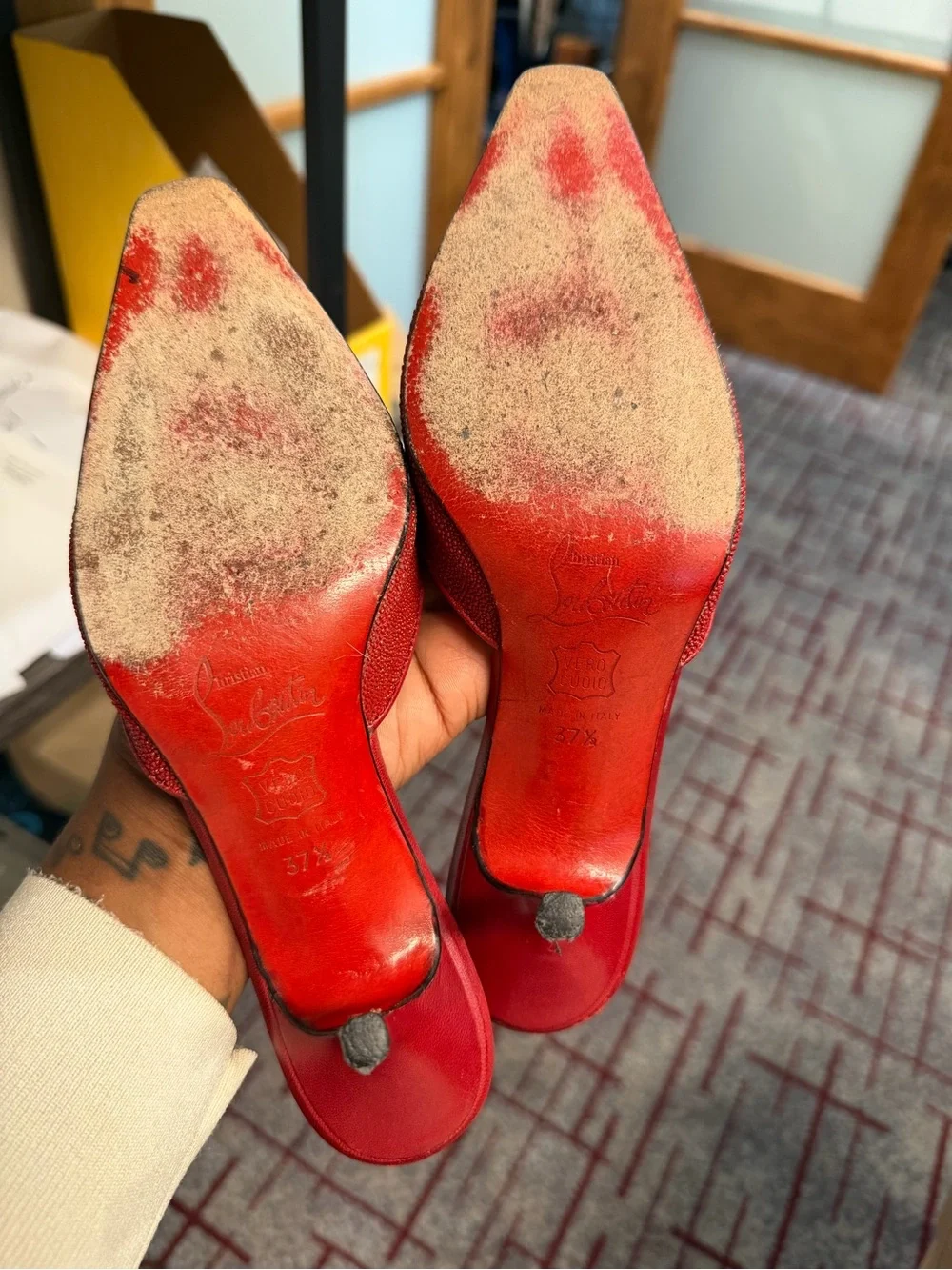 Christian Louboutin Red Pointed Toe Mule Heels